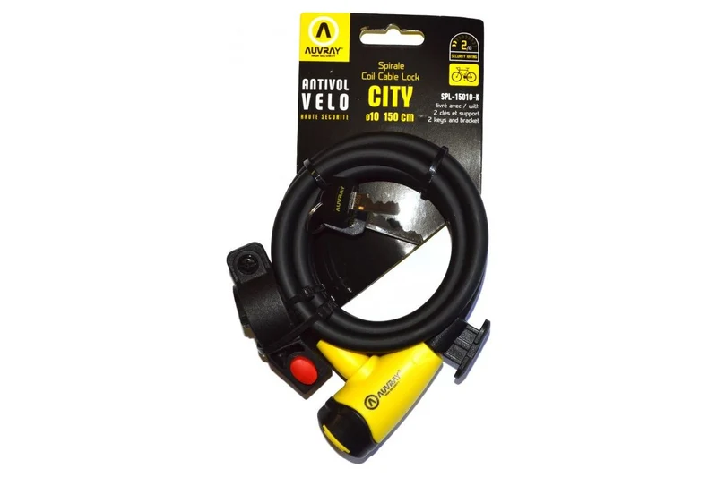 ANTIVOL VÉLO SPIRAL A CLÉ AUVRAY Ø10 mm L 1.50 M NOIR MAT (AVEC SUPPORT)