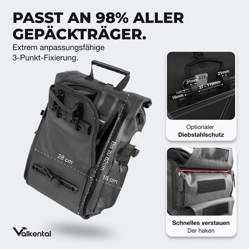 Sacoche de vélo ValkPro 3in1 - un multitalent hautement fonctionnel