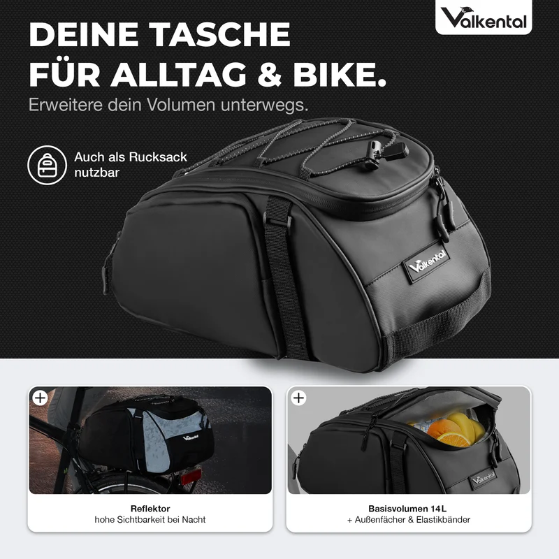 Trunk Bag - Sacoche de porte-bagages 3 en 1 à fixation par-dessus avec fonction sac à dos - Produit de deuxième choix