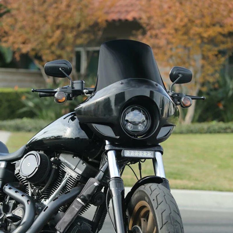 Carenage de Phare VD8 Noir pour Motos Custom avec Pare-brise Intégré