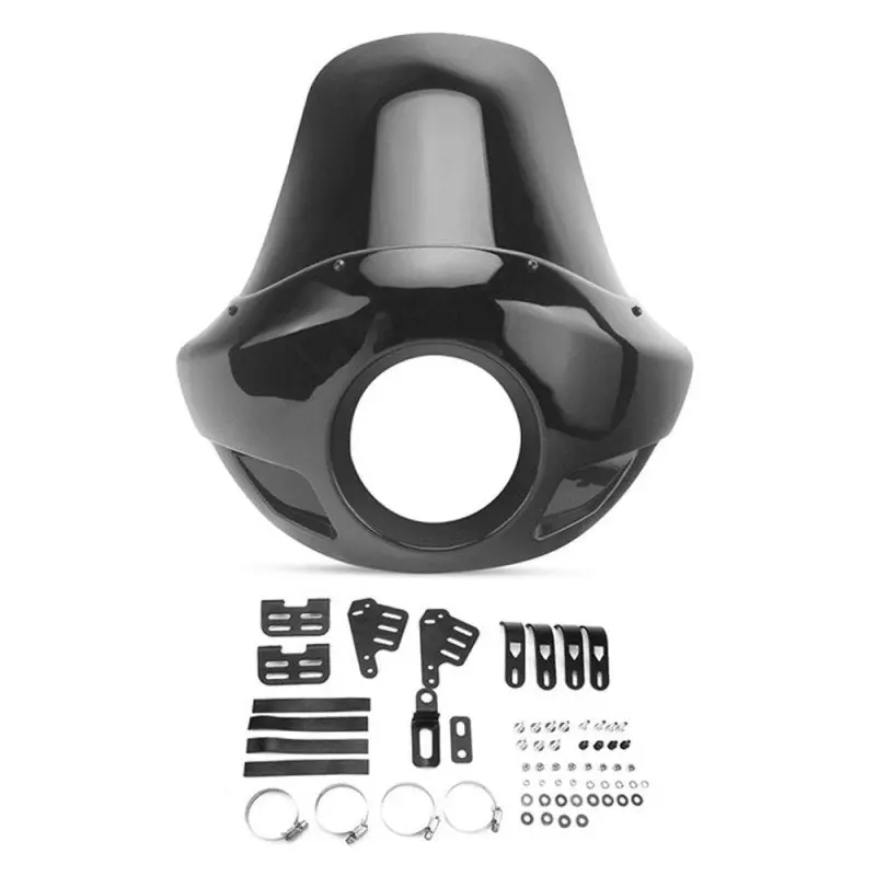Carenage de Phare VD8 Noir pour Motos Custom avec Pare-brise Intégré