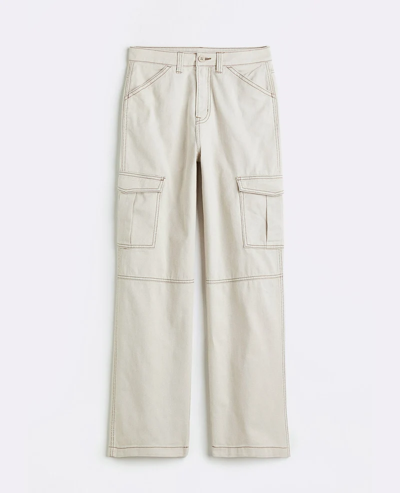 High Waisted Cotton Pant - Beige