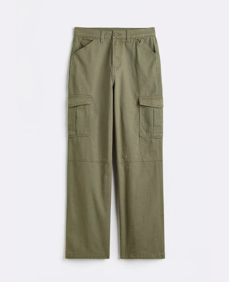 High Waisted Cotton Pant - Khaki