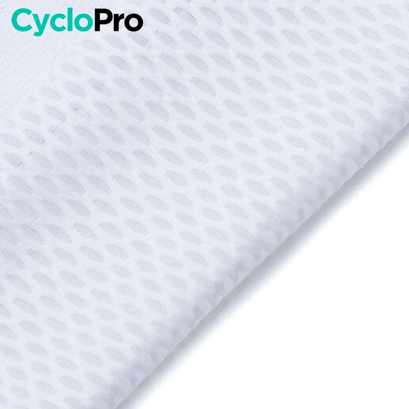 MAILLOT DE CYCLISTE ROUTE BLANC - ELEGANCE+ (BANDE BLEUE ET JAUNE)