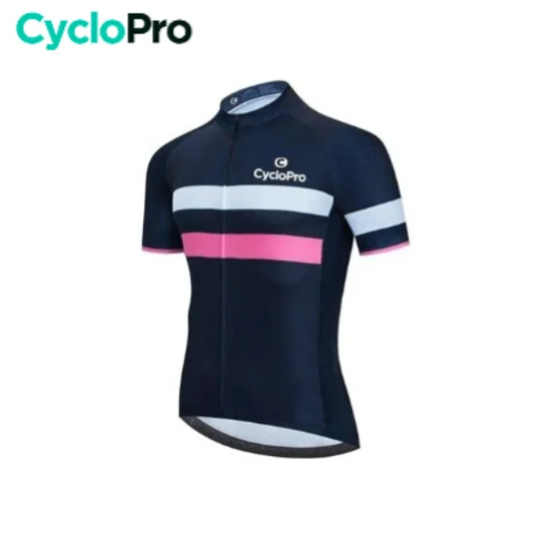 MAILLOT DE CYCLISTE ROUTE NOIR (bandes blanche et rose) - ELEGANCE+