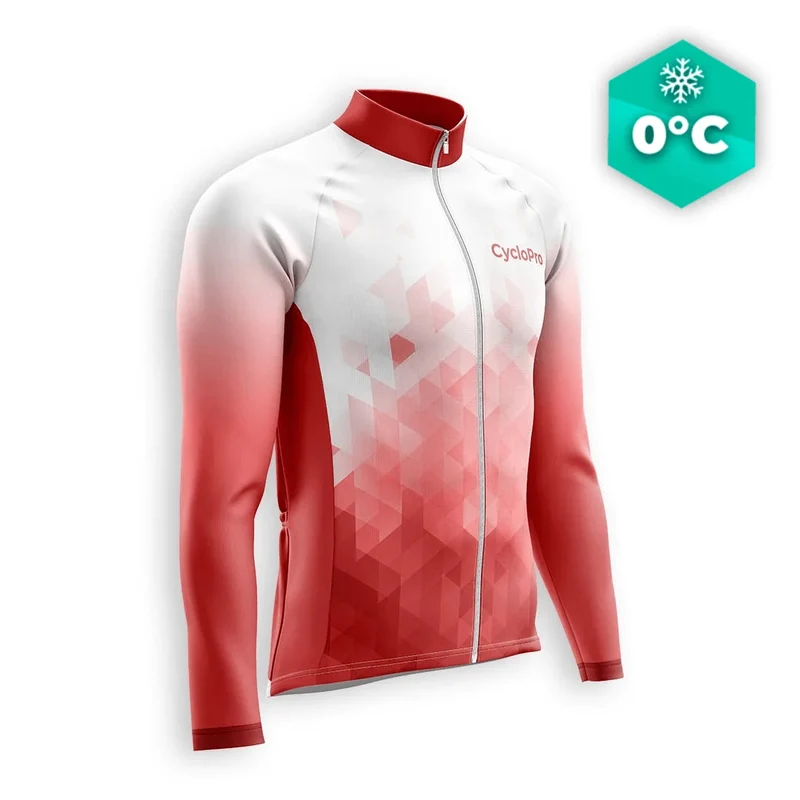 MAILLOT LONG DE CYCLISME HIVER ROUGE - CRISTAL+