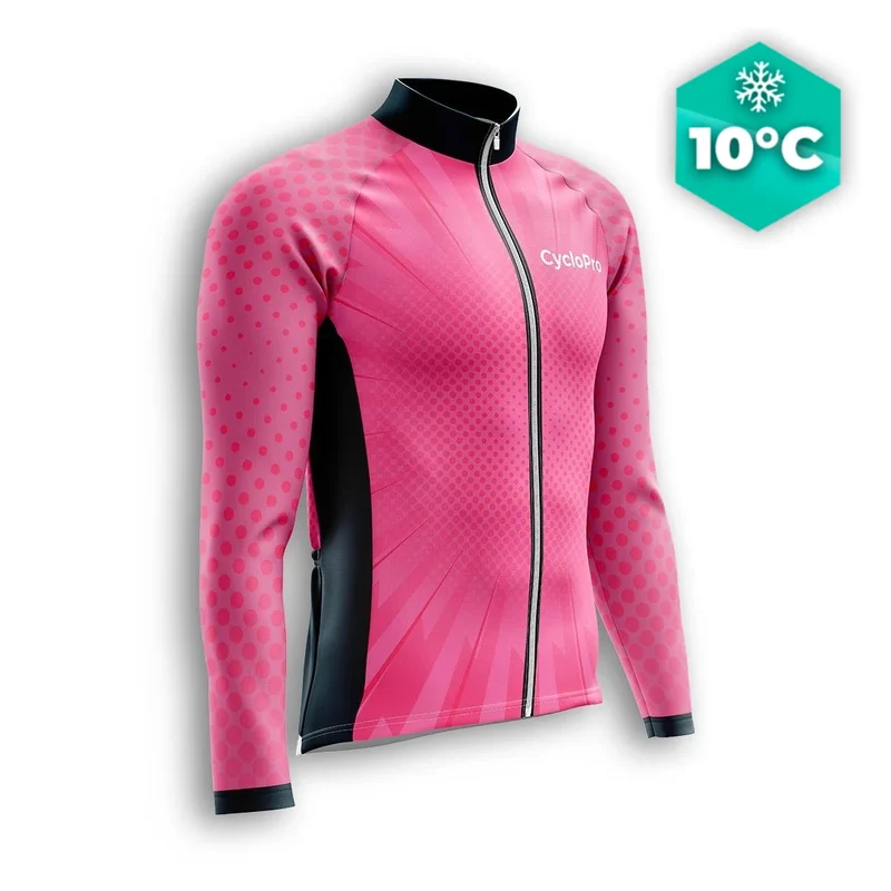 MAILLOT LONG DE CYCLISME AUTOMNE ROSE - SPEED+
