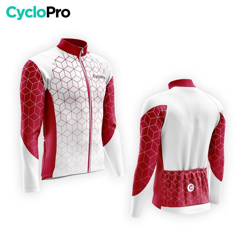 MAILLOT LONG DE CYCLISME AUTOMNE GRENAT - CUBIC+