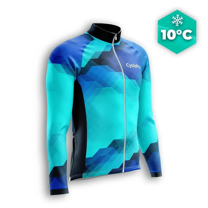 MAILLOT LONG DE CYCLISME AUTOMNE BLEU - HORIZON+