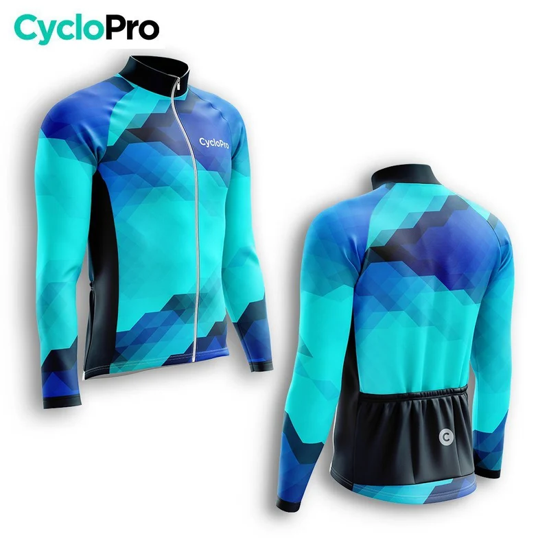 MAILLOT LONG DE CYCLISME AUTOMNE BLEU - HORIZON+