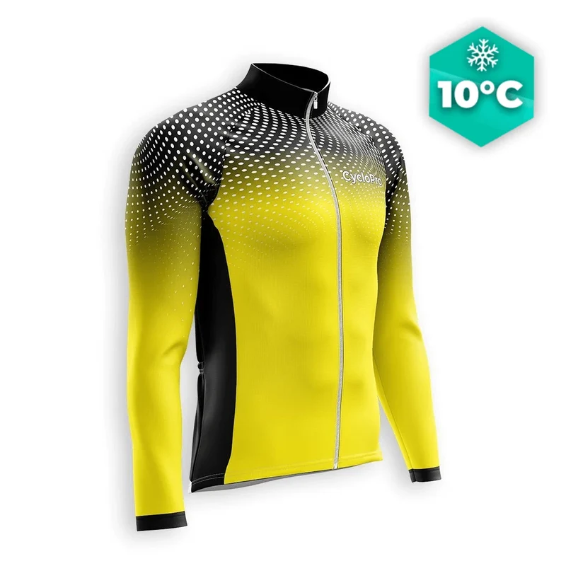 MAILLOT LONG DE CYCLISME AUTOMNE JAUNE - DIMENSION+