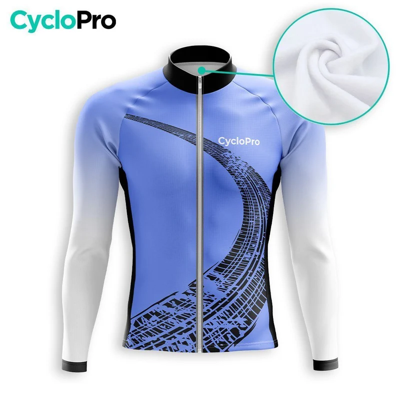 MAILLOT LONG DE CYCLISME AUTOMNE BLEU - TRACE+