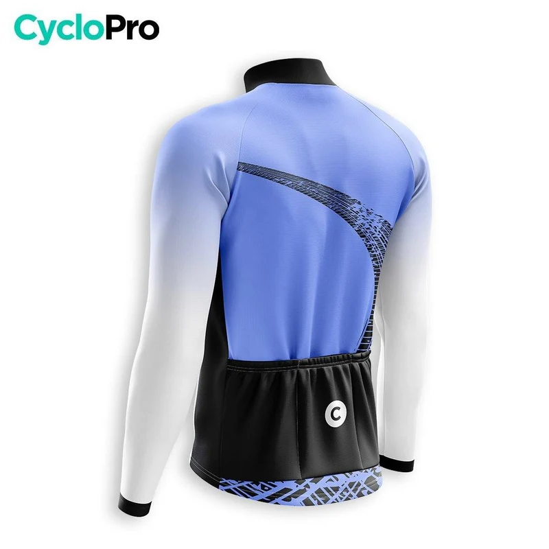 MAILLOT LONG DE CYCLISME AUTOMNE BLEU - TRACE+