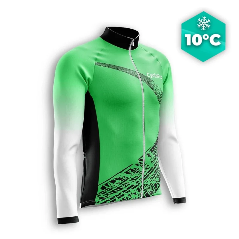 MAILLOT LONG DE CYCLISME AUTOMNE VERT - TRACE+