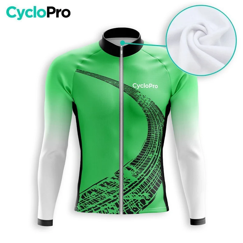 MAILLOT LONG DE CYCLISME AUTOMNE VERT - TRACE+