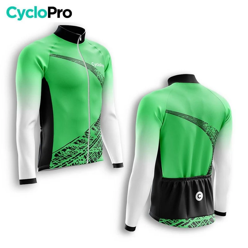 MAILLOT LONG DE CYCLISME HIVER VERT - TRACE+