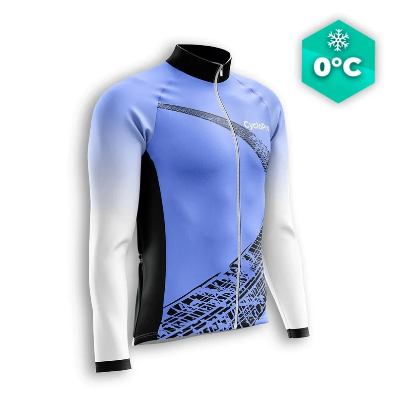 MAILLOT LONG DE CYCLISME HIVER BLEU - TRACE+