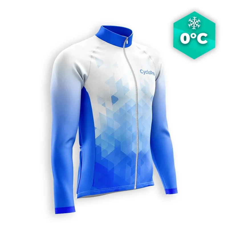 MAILLOT LONG DE CYCLISME HIVER BLEU - CRISTAL+
