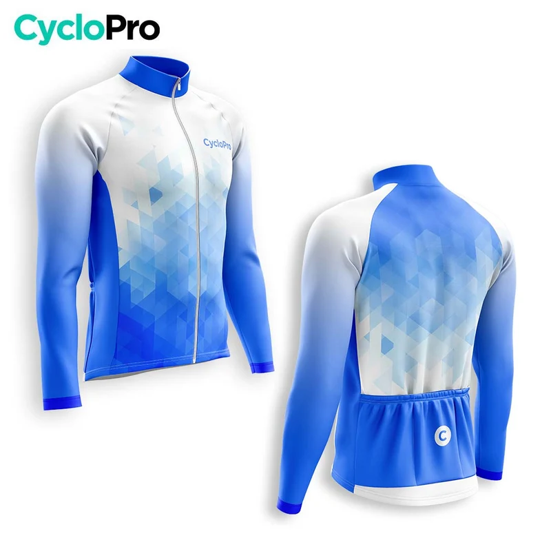MAILLOT LONG DE CYCLISME HIVER BLEU - CRISTAL+