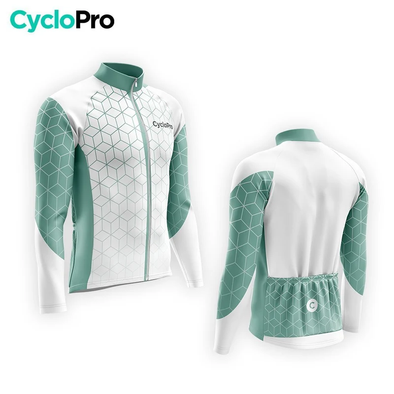 MAILLOT LONG DE CYCLISME HIVER VERT - CUBIC+