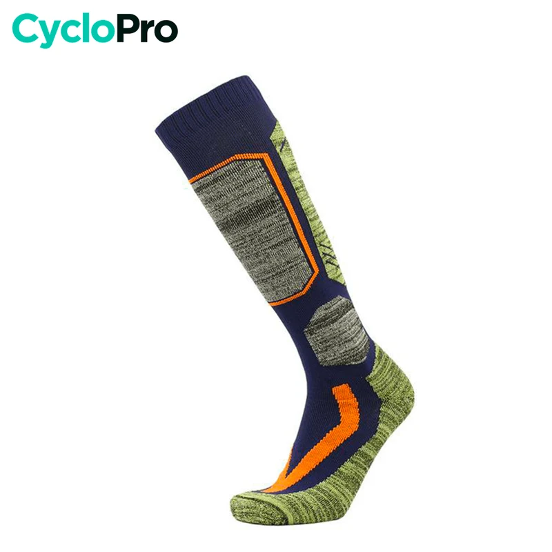 Chaussettes cyclisme hiver grises et jaunes - Confort+