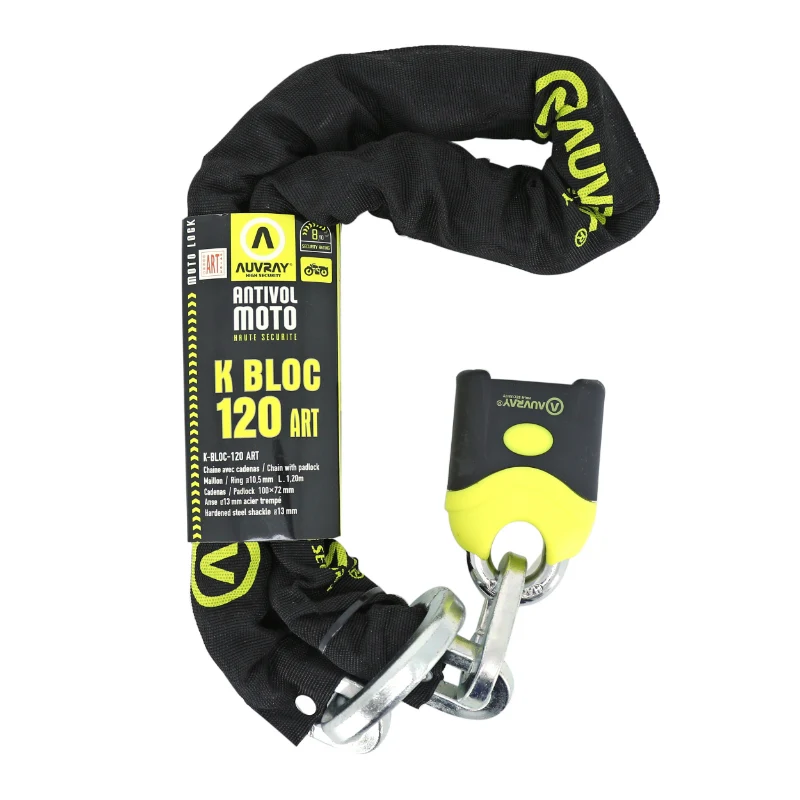 Antivol A Chaine Auvray K-Block Lasso 1.20M Maillon Diam 10,5 Mm Avec Cadenas 72 X 110 Mm
