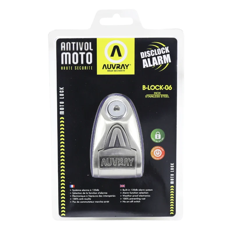 Antivol Bloque Disque Auvray B-Lock Avec Alarme Sonore Diam 6Mm Inox