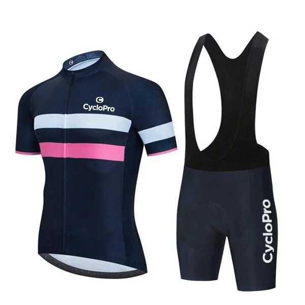 TENUE DE CYCLISTE ROUTE NOIRE (Bandes Blanche et Rose) - ELEGANCE+