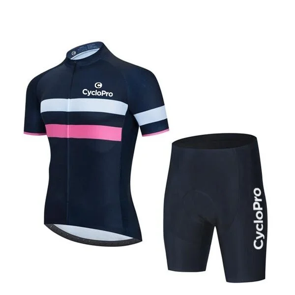 TENUE DE CYCLISTE ROUTE NOIRE (Bandes Blanche et Rose) - ELEGANCE+