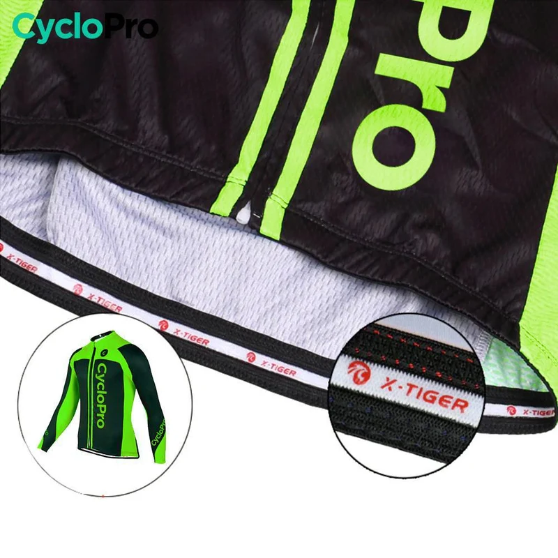 MAILLOT LONG DE CYCLISME VERT - HIVER - FLASH+