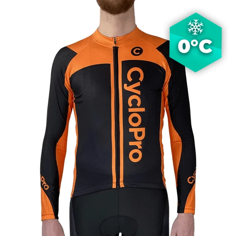MAILLOT LONG DE CYCLISME ORANGE - HIVER - FLASH+