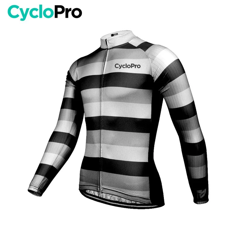 MAILLOT LONG DE CYCLISME NOIR ET BLANC - HIVER - ÉVASION+