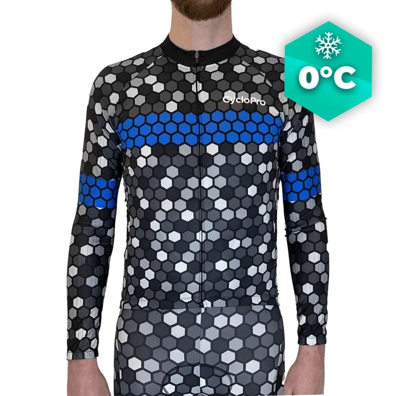 MAILLOT LONG DE CYCLISME BLEU - HIVER - ATMOSPHERE+