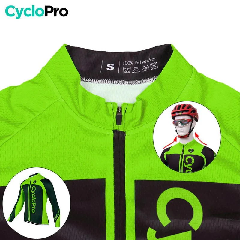 MAILLOT LONG DE CYCLISME VERT - AUTOMNE - FLASH+