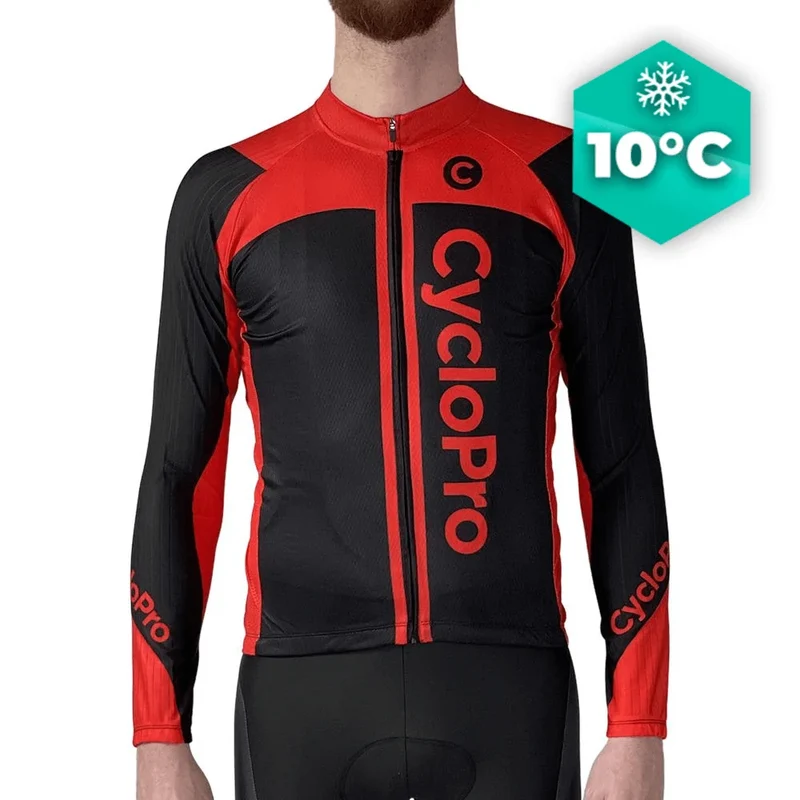 MAILLOT LONG DE CYCLISME ROUGE - AUTOMNE - FLASH+