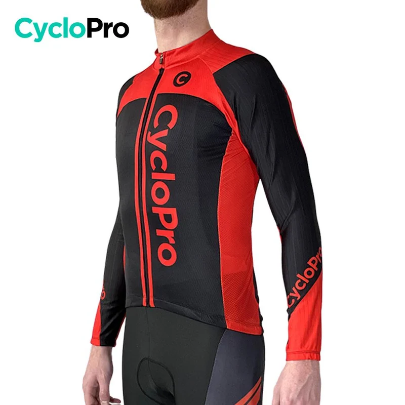 MAILLOT LONG DE CYCLISME ROUGE - AUTOMNE - FLASH+