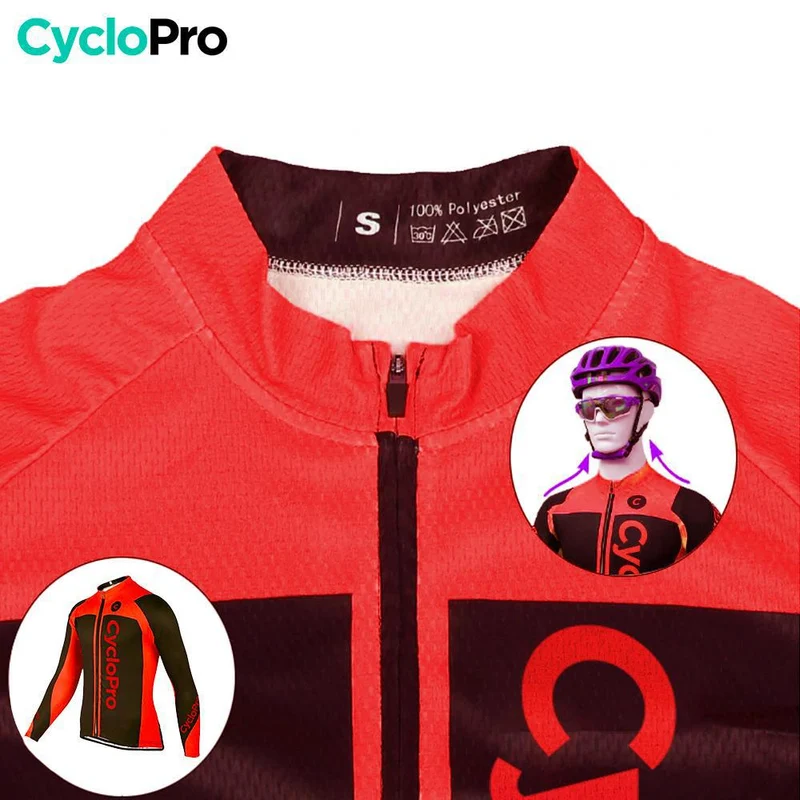 MAILLOT LONG DE CYCLISME ROUGE - AUTOMNE - FLASH+