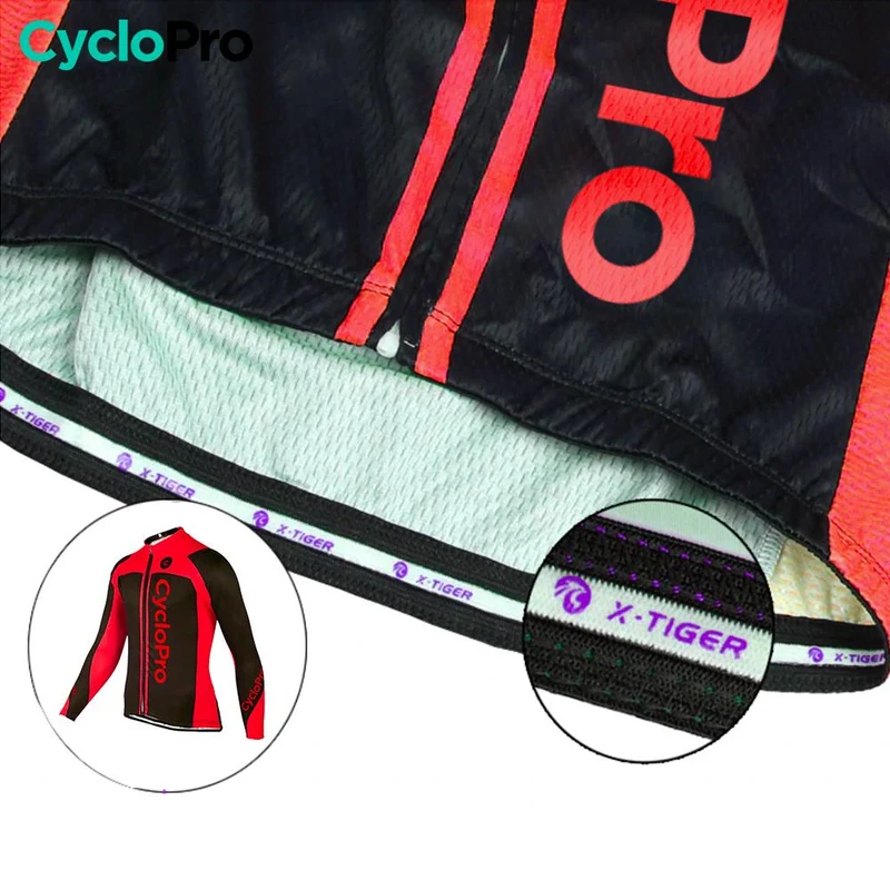 MAILLOT LONG DE CYCLISME ROUGE - AUTOMNE - FLASH+