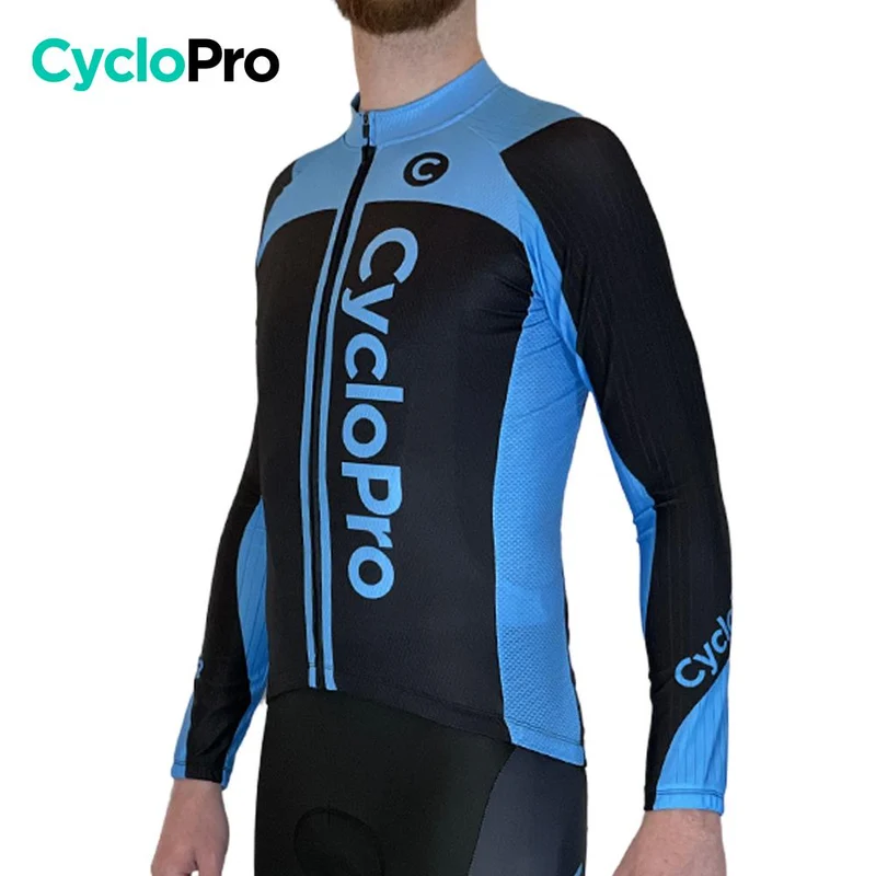 MAILLOT LONG DE CYCLISME BLEU - AUTOMNE - FLASH+
