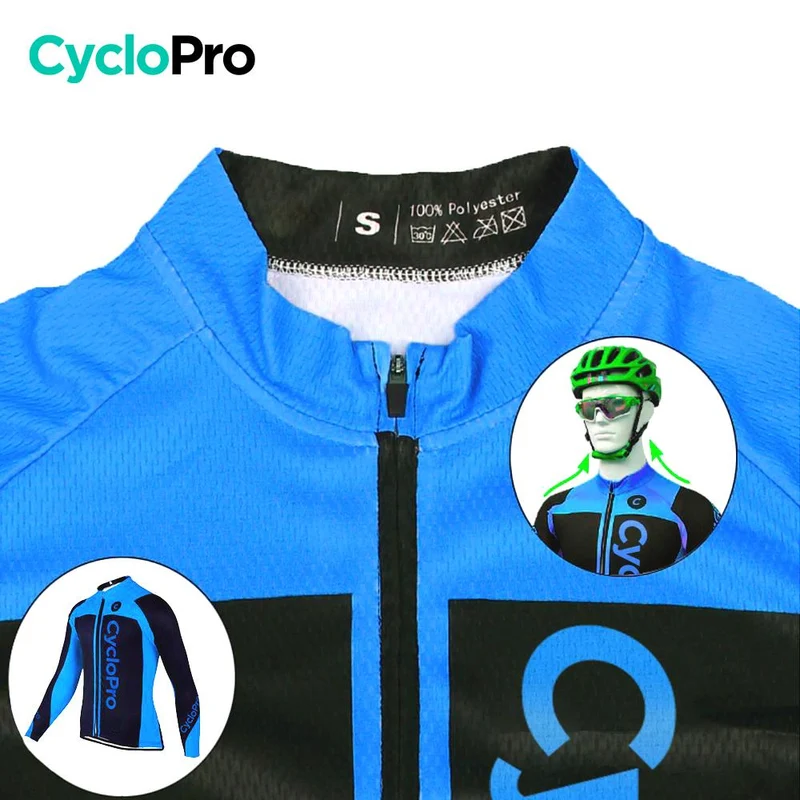 MAILLOT LONG DE CYCLISME BLEU - AUTOMNE - FLASH+