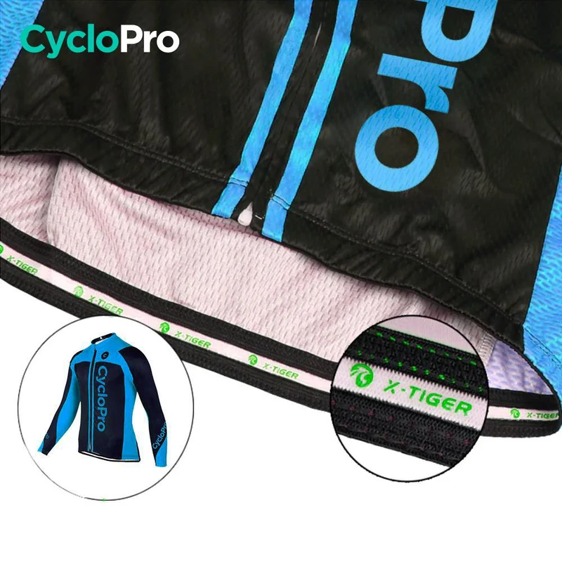 MAILLOT LONG DE CYCLISME BLEU - AUTOMNE - FLASH+