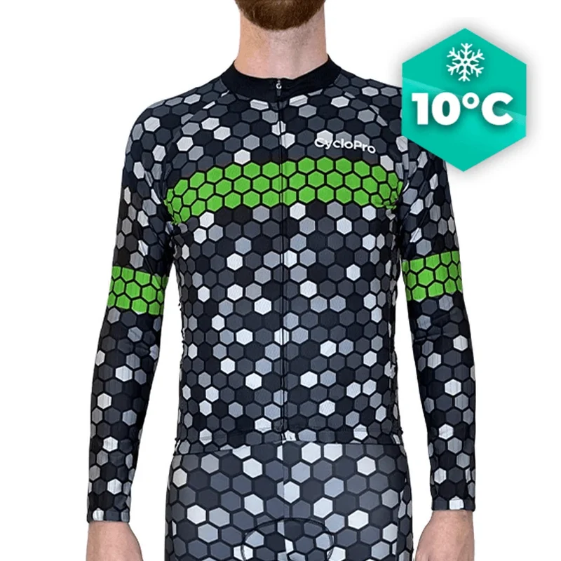 MAILLOT LONG DE CYCLISME VERT - AUTOMNE - ATMOSPHERE+