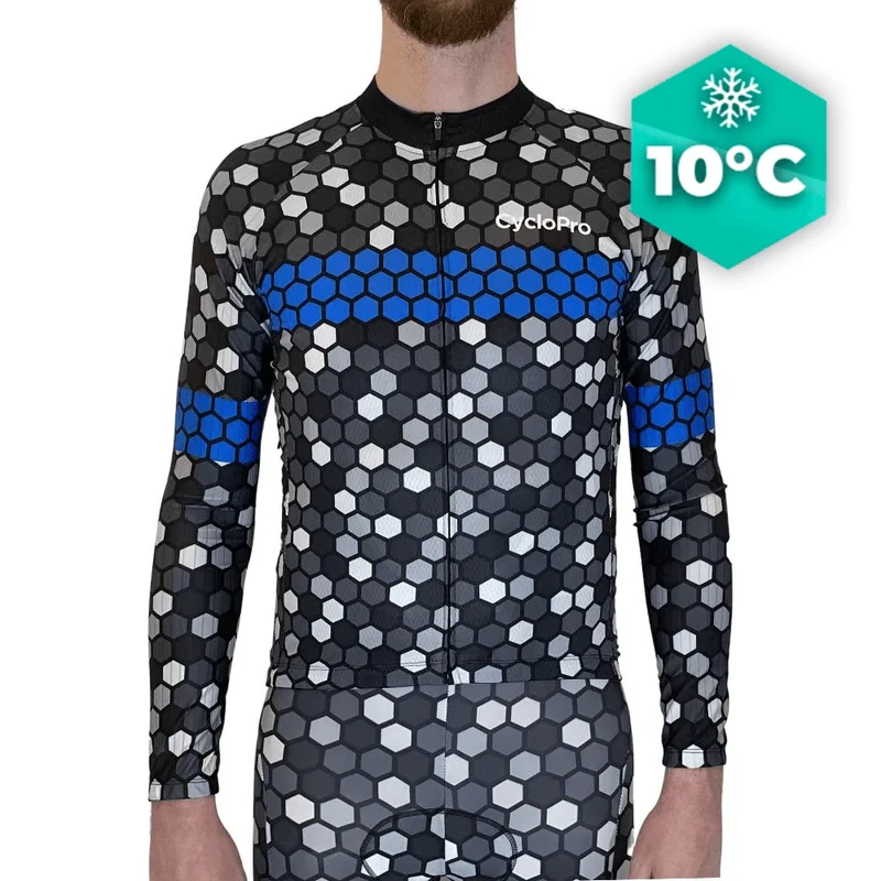 MAILLOT LONG DE CYCLISME BLEU - AUTOMNE - ATMOSPHERE+
