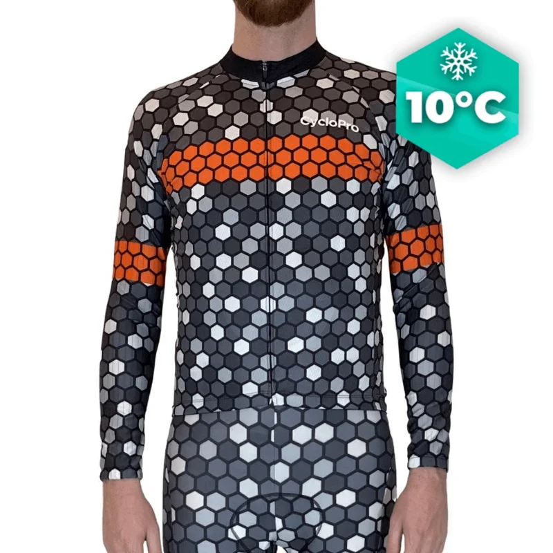 MAILLOT LONG DE CYCLISME ORANGE - AUTOMNE - ATMOSPHERE+