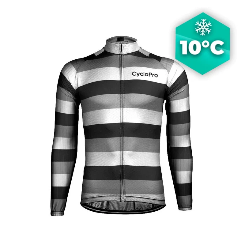 MAILLOT LONG DE CYCLISME NOIR ET BLANC - AUTOMNE - ÉVASION+