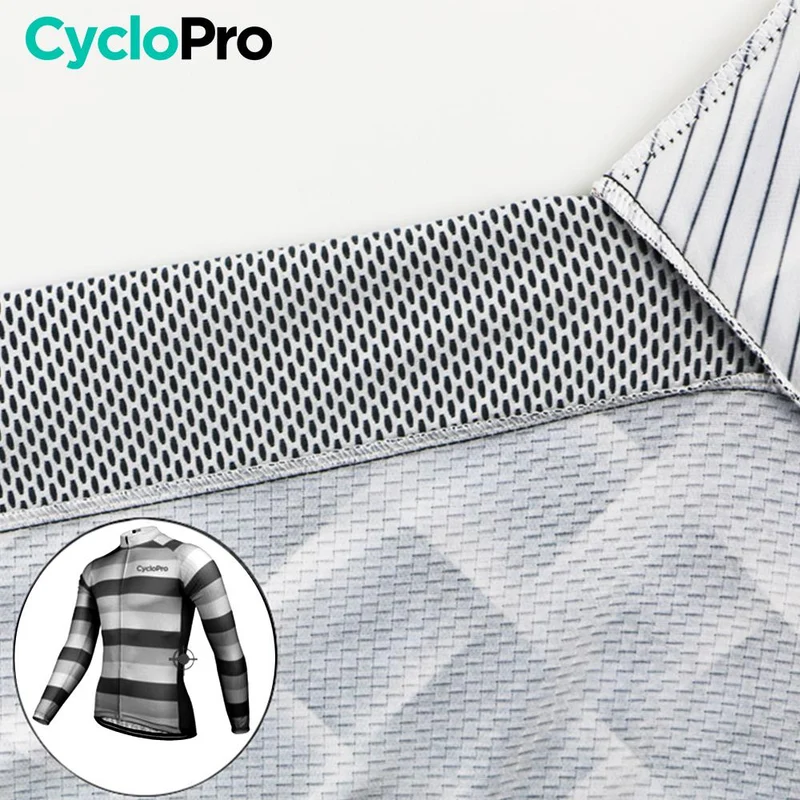 MAILLOT LONG DE CYCLISME NOIR ET BLANC - AUTOMNE - ÉVASION+