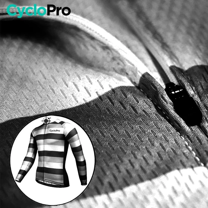 MAILLOT LONG DE CYCLISME NOIR ET BLANC - AUTOMNE - ÉVASION+