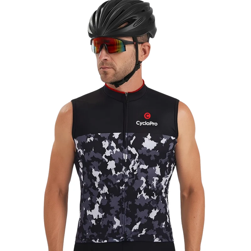 Maillot Cyclisme sans manches Noir et Blanc - Military