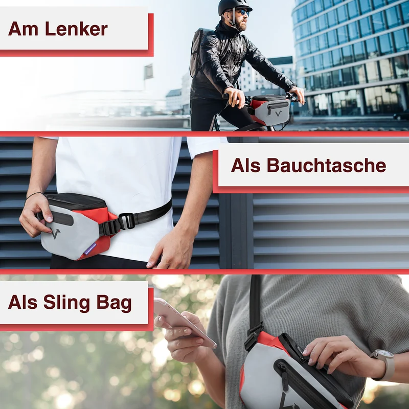 3in1 City Bag - Sac de guidon multifonctionnel & réfléchissant