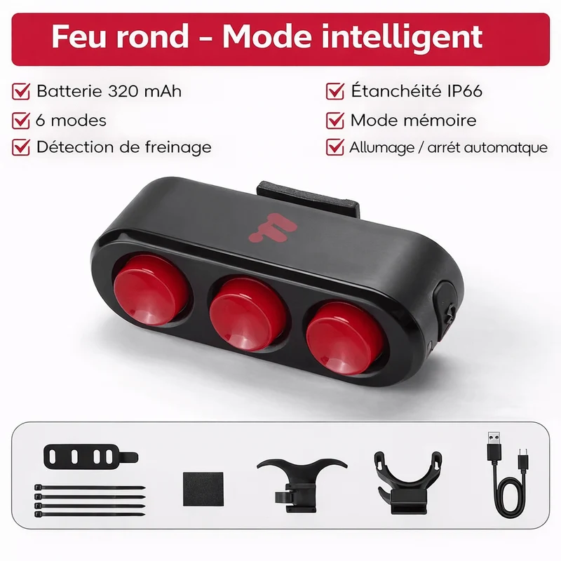 RideTorch™ | Feu arriere velo avec détection automatique et visibilité renforcée